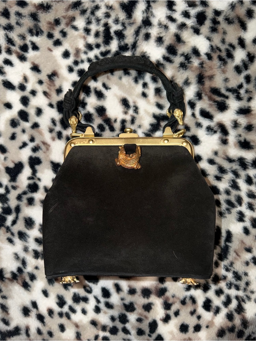 vintage Barry Kieselstein-Cord Frog Trophy Suede Frame Bag